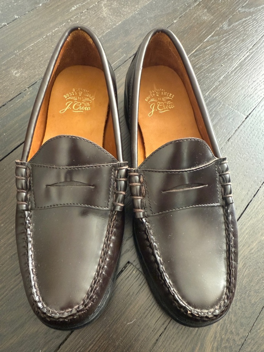 J. Crew Boys Dark Walnut Brown Camden Leather Penny Loafers Size 7